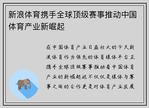 新浪体育携手全球顶级赛事推动中国体育产业新崛起